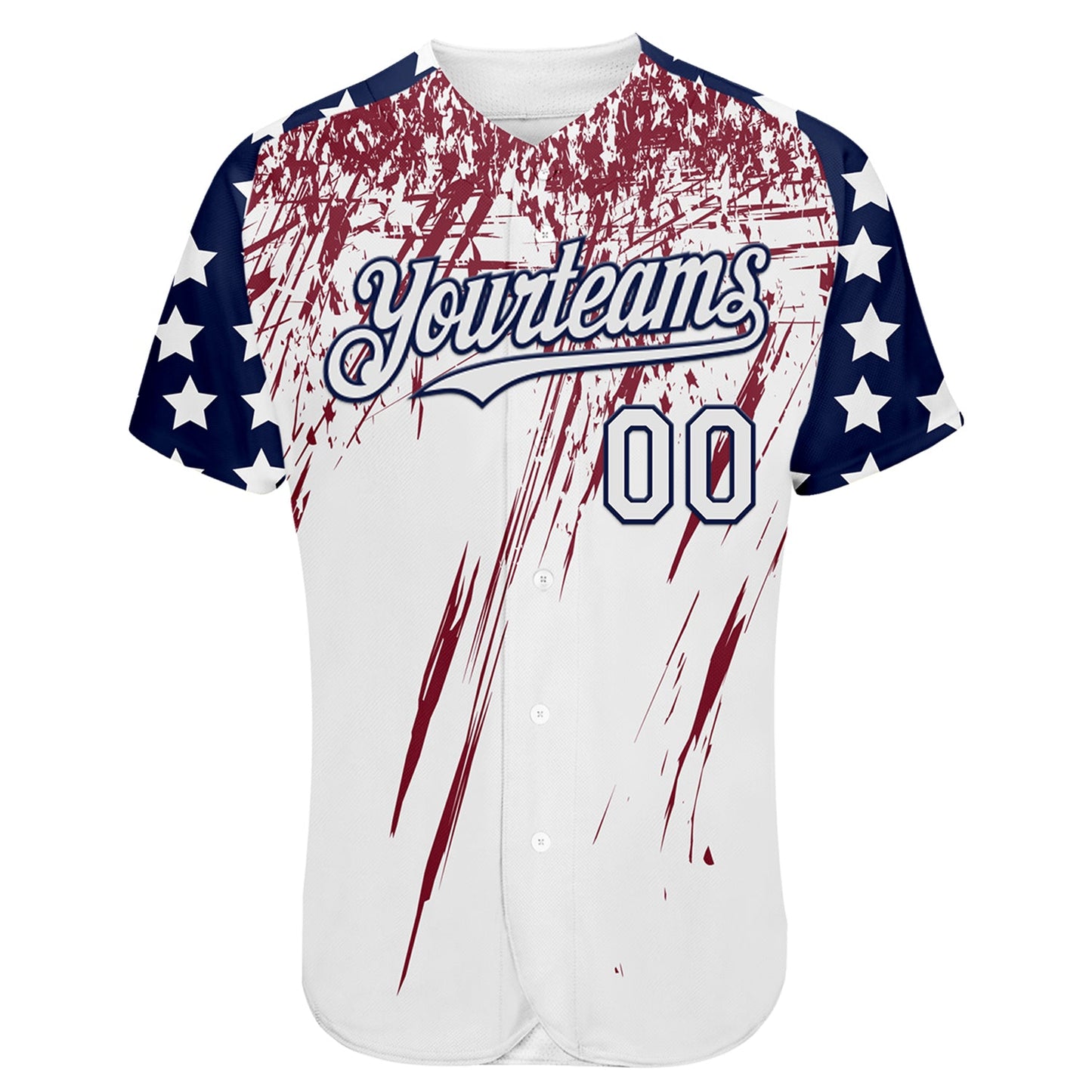 Custom White Navy-Crimson Splatter Brush Stroke Star Raglan Sleeves Authentic Baseball Jersey
