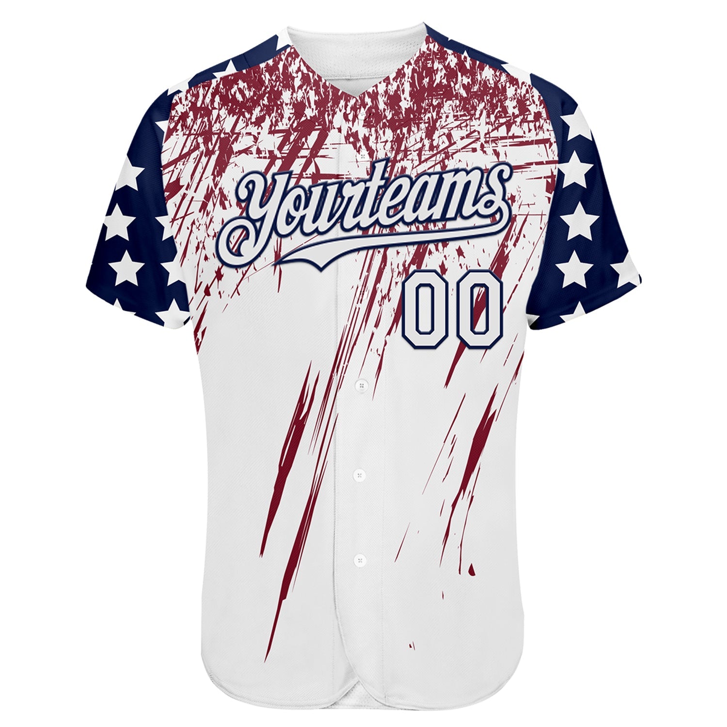 Custom White Navy-Crimson Splatter Brush Stroke Star Raglan Sleeves Authentic Baseball Jersey