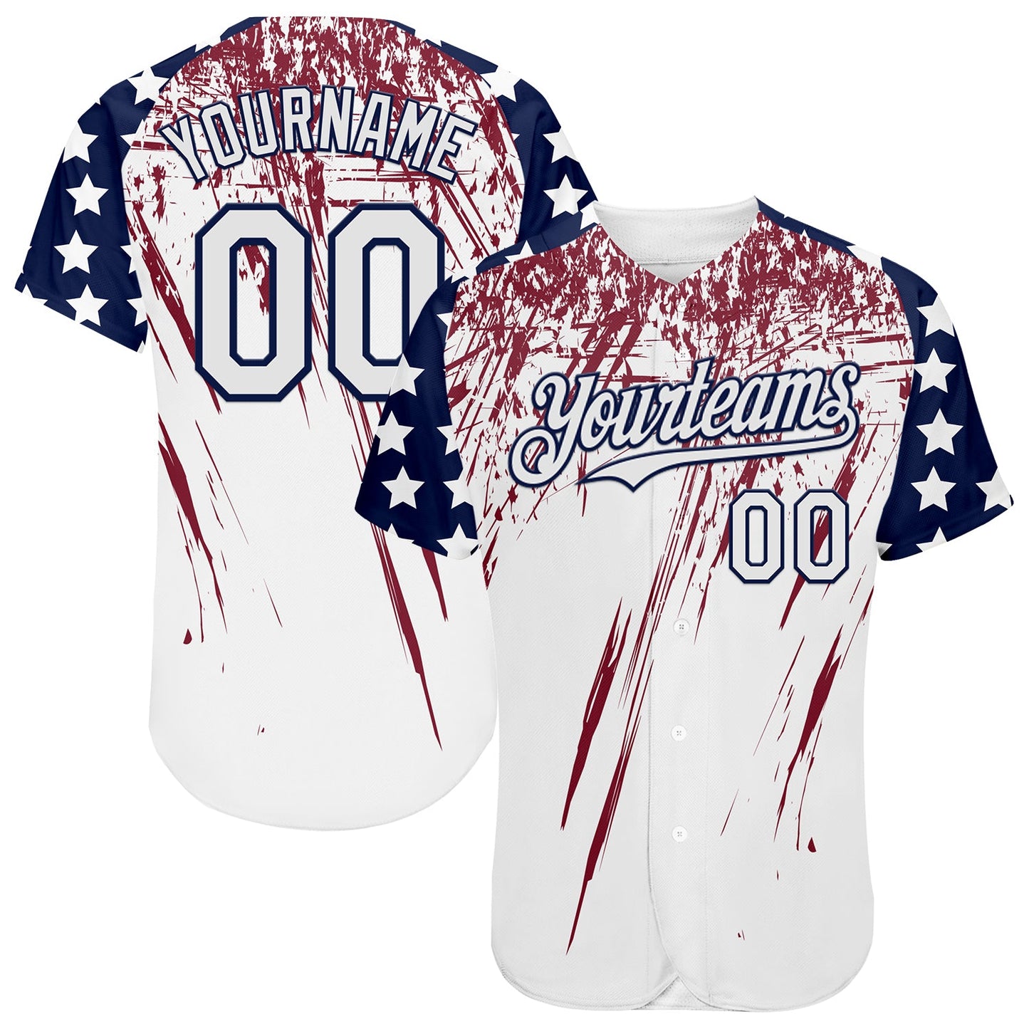 Custom White Navy-Crimson Splatter Brush Stroke Star Raglan Sleeves Authentic Baseball Jersey