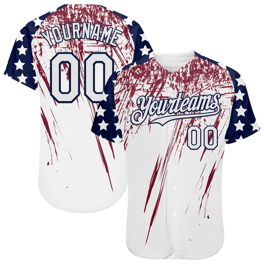 Custom White Navy-Crimson Splatter Brush Stroke Star Raglan Sleeves Authentic Baseball Jersey