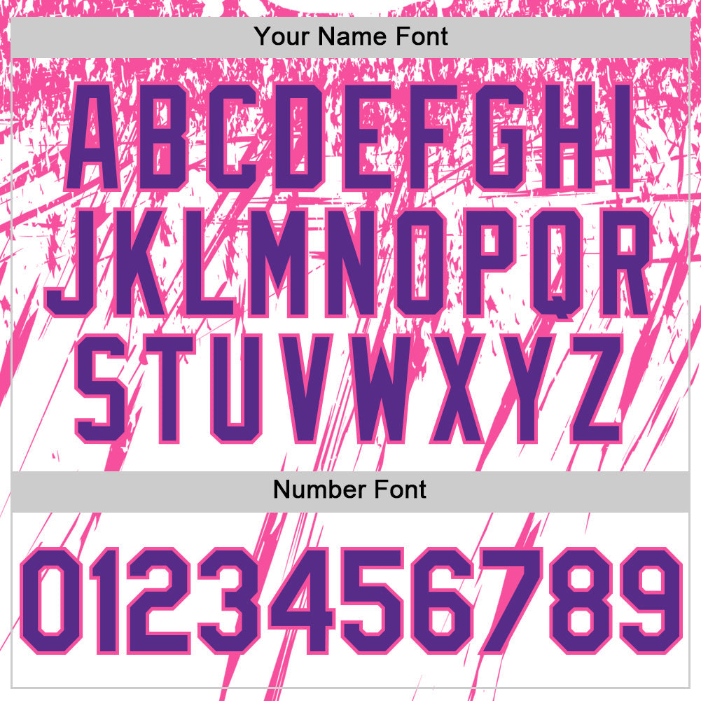 Custom White Purple-Pink Splatter Brush Stroke Star Raglan Sleeves Authentic Baseball Jersey