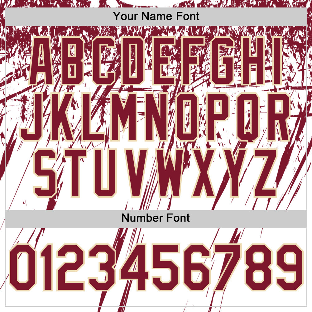 Custom White Crimson Cream-Black Splatter Brush Stroke Star Raglan Sleeves Authentic Baseball Jersey