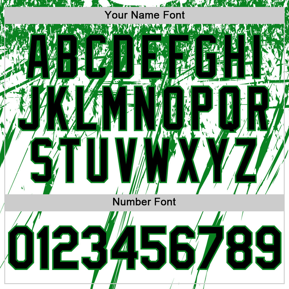 Custom White Black-Grass Green Splatter Brush Stroke Star Raglan Sleeves Authentic Baseball Jersey