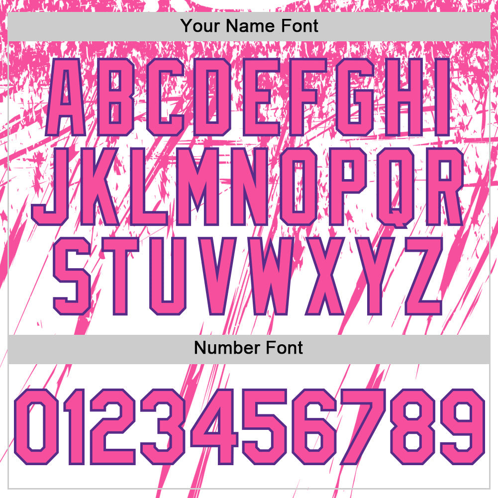 Custom White Pink-Purple Splatter Brush Stroke Star Raglan Sleeves Authentic Baseball Jersey