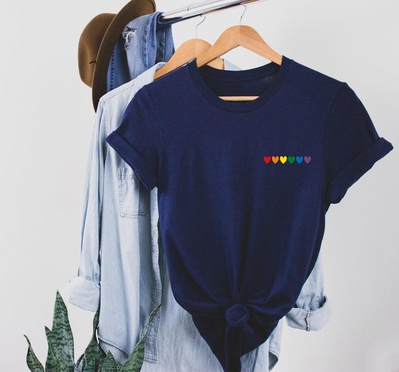Rainbow Heart Shirt, pocket size T Shirt. Perfect gift, Pride Rainbow Heart T shirt, Pride Shirt. Unisex and ladies fit T...