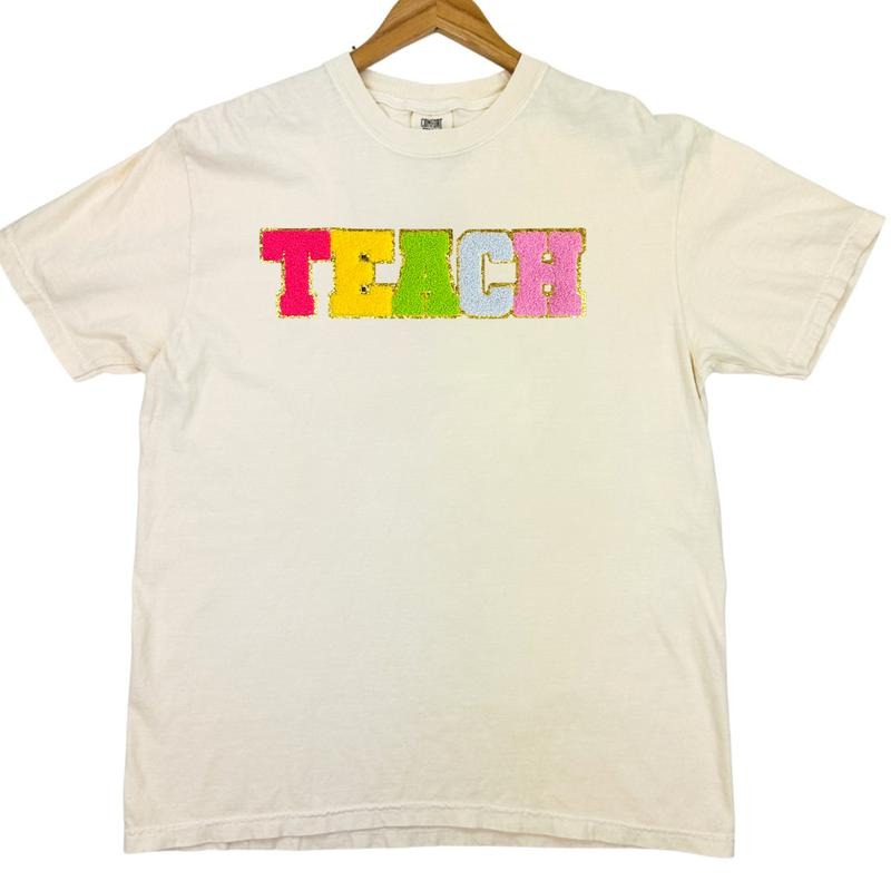 Rainbow TEACH Chenille Patch Comfort Colors T-Shirt Hoodie, Sweatshirt | WearSparks.com