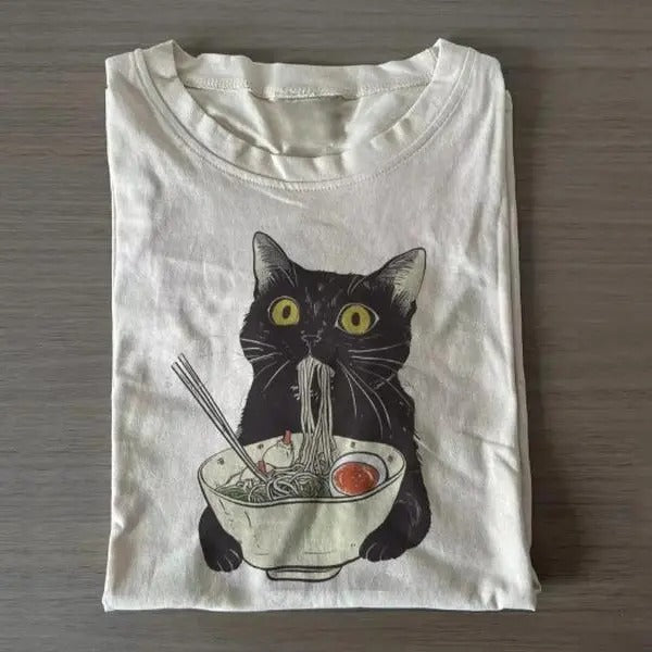 Ramen Cat Vintage Graphic T-shirt, Funny Cat Tee, Cat Lover, GIft For Mon Hoodie, Sweatshirt | WearSparks.com