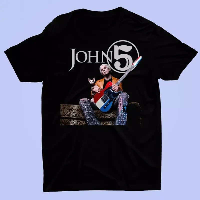 Rare John 5 And Cat Funny Short Sleeve Black All Size Gift Shirt Hoodie, Sweatshirt | WearSparks.com