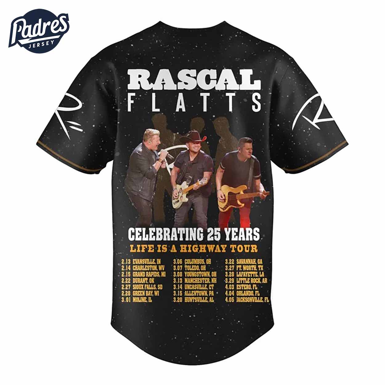 Rascal Flatts Celebrate 25 Years Life Is A Highway Tour Baseball Jersey - Padres Jersey Oasis: Elevate Your... (Image 2)