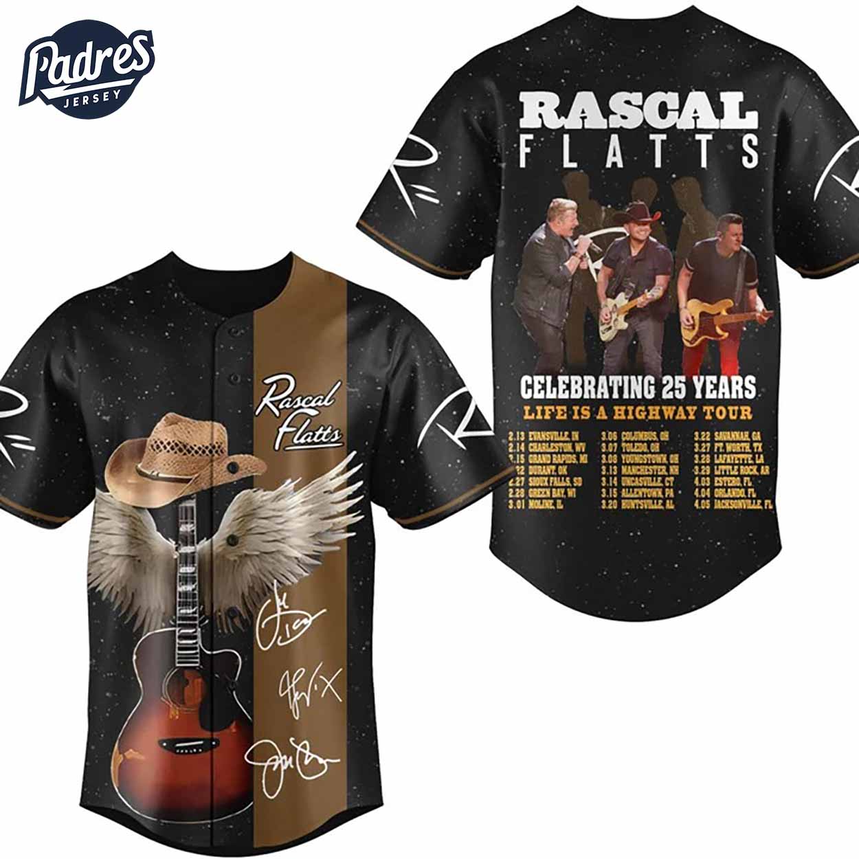 Rascal Flatts Celebrate 25 Years Life Is A Highway Tour Baseball Jersey - Padres Jersey Oasis: Elevate Your... (Image 3)