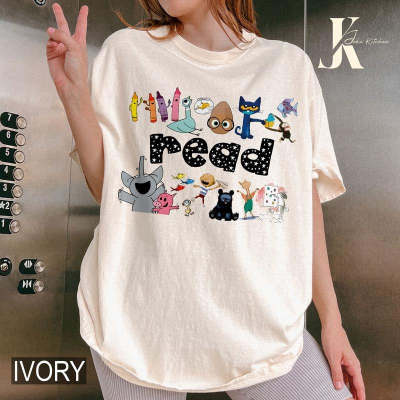 Read Children's Books Characters Polaroid Teacher Shirt, Elephant Piggie Pigeon Shirt, Reading Shirt, Librarian Shirt,...