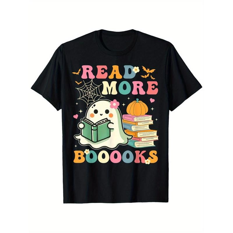 Read More Books" Halloween-Themed Cotton T-Shirt for Book Lovers, Perfect Gift for Men & Women, Casual Fit, Machine Washable