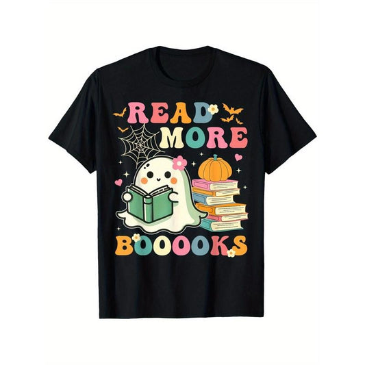 Read More Books" Halloween-Themed Cotton T-Shirt for Book Lovers, Perfect Gift for Men & Women, Casual Fit, Machine Washable