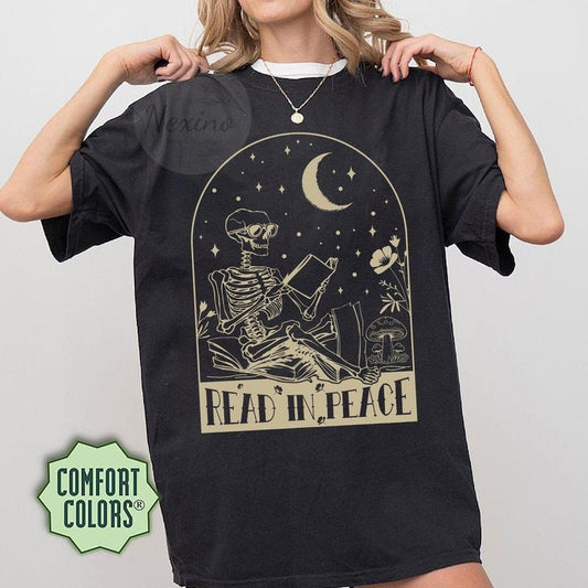 Read in Peace Shirt, Books Shirt, bookish Merch, Reading t-shirt, skeleton readingShirt, Book Lover tshirt, Book Shirt,...