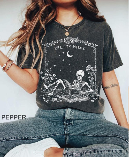 Read in Peace t-shirt, Skeleton Book Shirt, Skeleton Reading t-shirt, Book Lover Halloween, iprintasty Halloween, Bookish...
