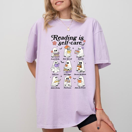 Reading Is Self-Care Comfort Colors Shirt, Reading Graphic Tee, Book Lover Unhinged Shirt, Cute T-shirt For Librarian,...