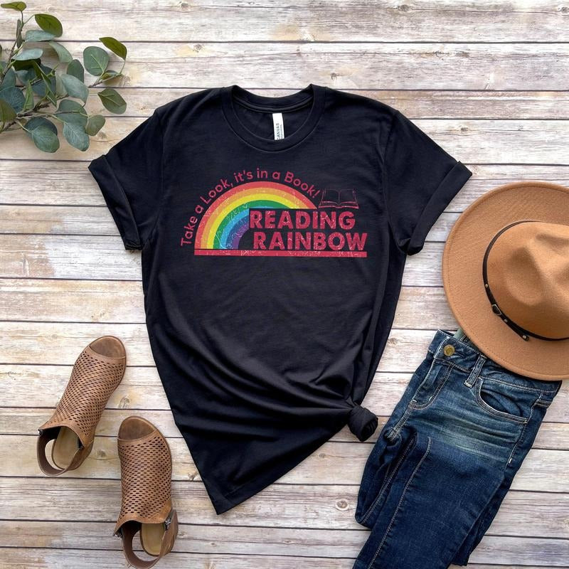 Reading Rainbow T-Shirt, Retro Librarian Shirt, Teacher Appreciation Shirt, Retro Rainbow School Shirt, Book Lover Gift,...