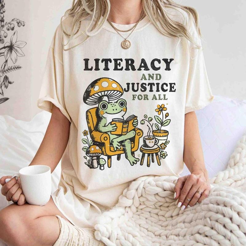 Reading Shirt For Women, Literacy And Justice For All, Teacher TShirt, Book Club Shirt, Reading Teacher Shirt, School...
