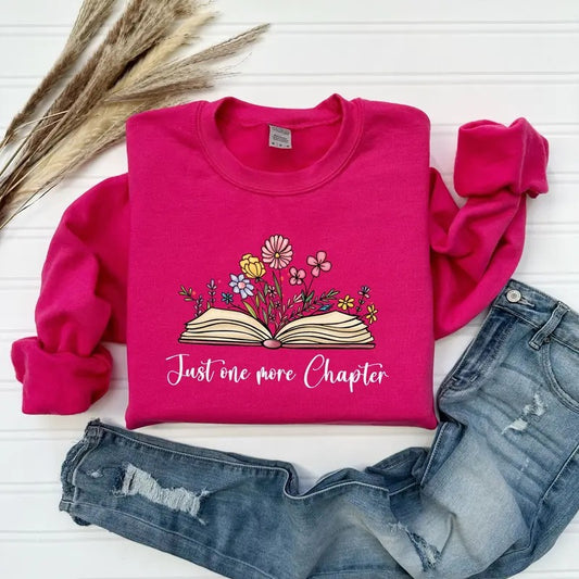 Reading Sweatshirt Just One More Chapter Sweatshirt Bookish Crewneck Book Lover Gift Books Pullover Librarian Shirtreader...