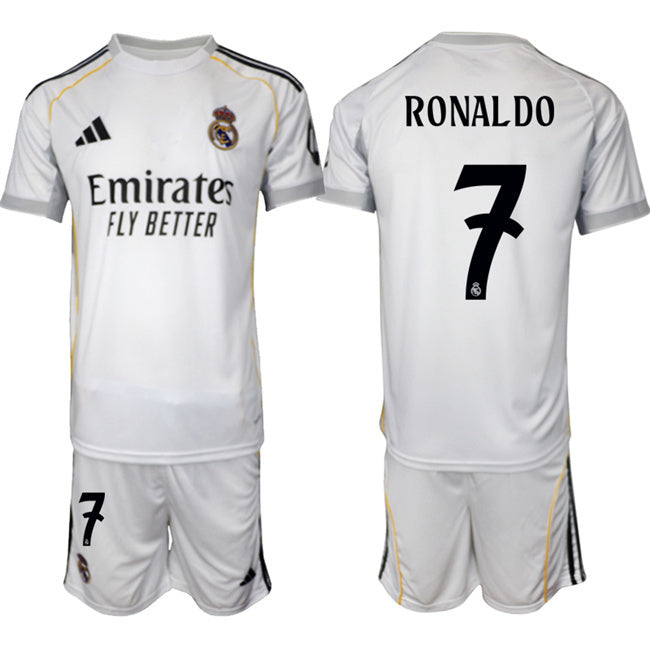 Real Madrid #7 Ronaldo 25 26 White Home Soccer Jersey Suit