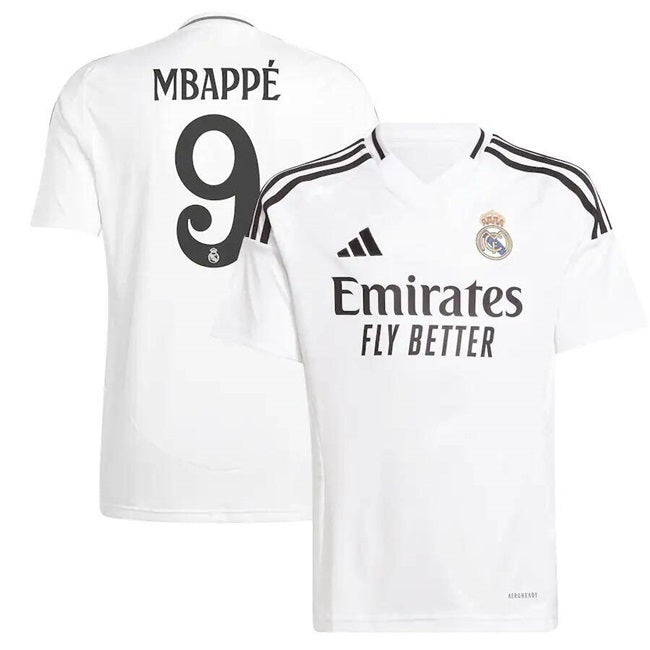 Real Madrid #9 Kylian Mbappé White 2024 25 Home Soccer Jersey