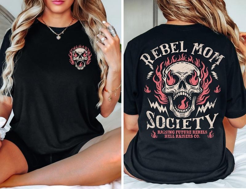 Rebel Mom Society Shirt, Motherhood Shirt, Cool Mom Tee, Trendy Mama Shirt, Front Back Print Shirt, New Mom Gifts Hoodie,...