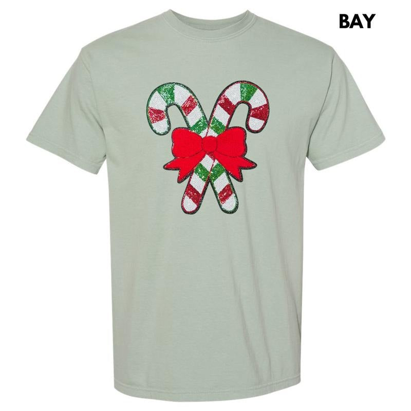 Red & Green Sequin Candy Cane Patch Comfort Colors T-Shirt Hoodie, Sweatshirt | WearSparks.com