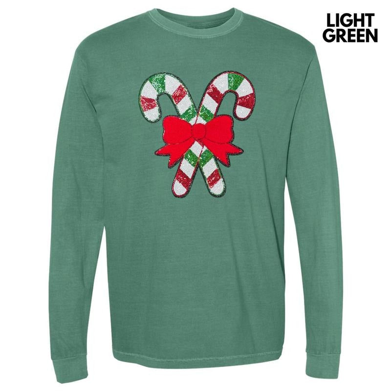 Red & Green Sequin Candy Cane Patch Long Sleeve Comfort Colors T-Shirt Hoodie, Sweatshirt | WearSparks.com