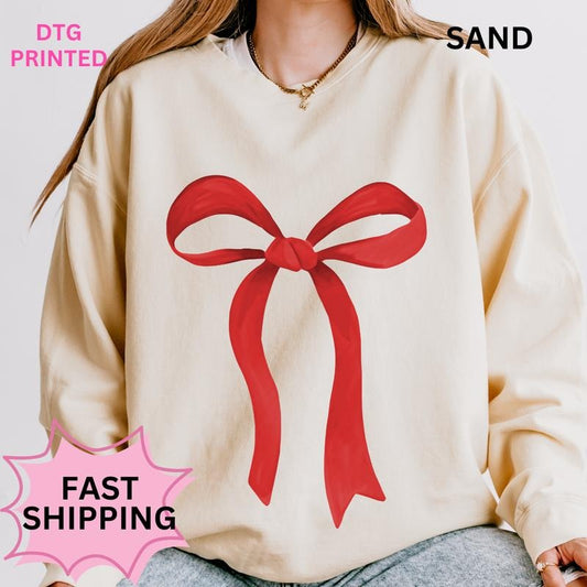 Red Bow Christmas Sweater ~ Unisex Apparel Relaxed Fit Printed in the USA Clothing Womenswear Casual and Comfortable...