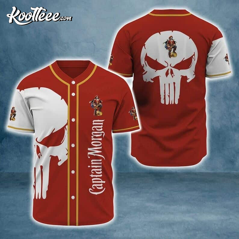 Red Captain Morgan White Ghost Skull Baseball Jersey