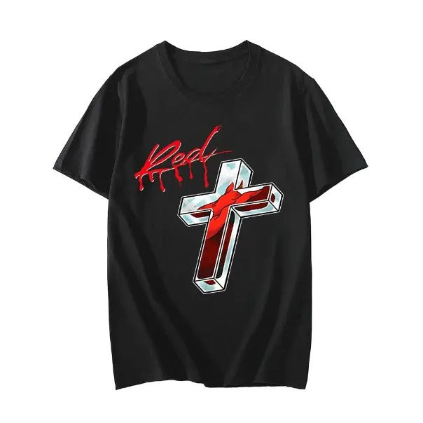 Red Cross T-Shirt, Gothic-Inspired Graphic Tee, Edgy Streetwear, Unisex Casual Shirt, Gift for Him & Her, Menswear &...