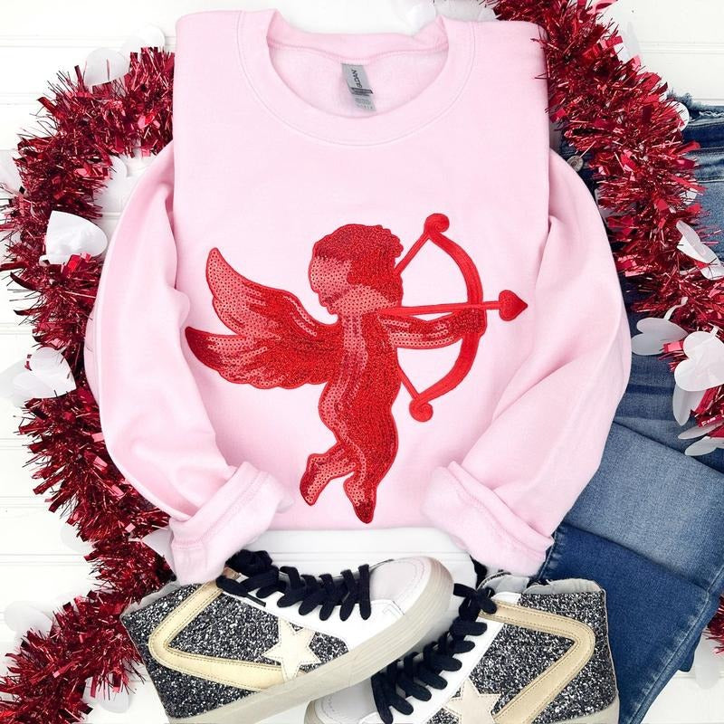 Red Cupid Sequin Patch Sweatshirt T-Shirts, Hoodie | WearSparks.com
