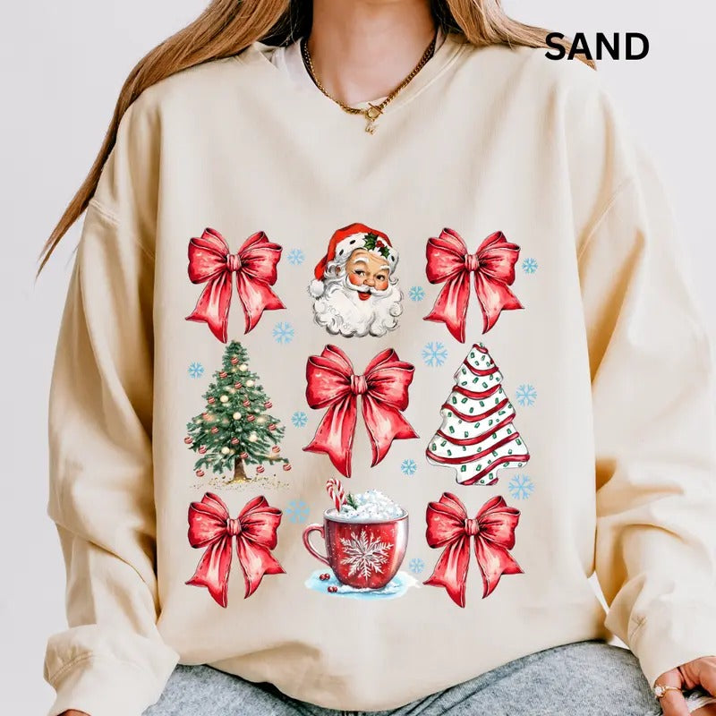 Red Doodles Christmas Winter Graphic Sweatshirt Sleeve Casual Cotton Polyester Oversized sweatshirt - Comfort Crewneck...