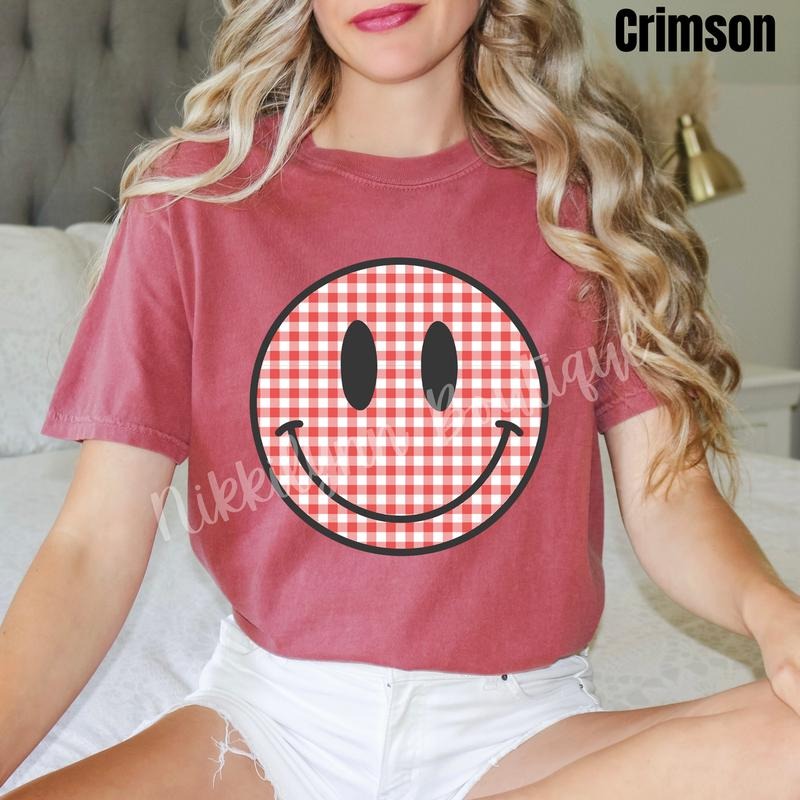 Red Gingham Happy Face Comfort Colors T-Shirt 'NLB' Hoodie, Sweatshirt | WearSparks.com