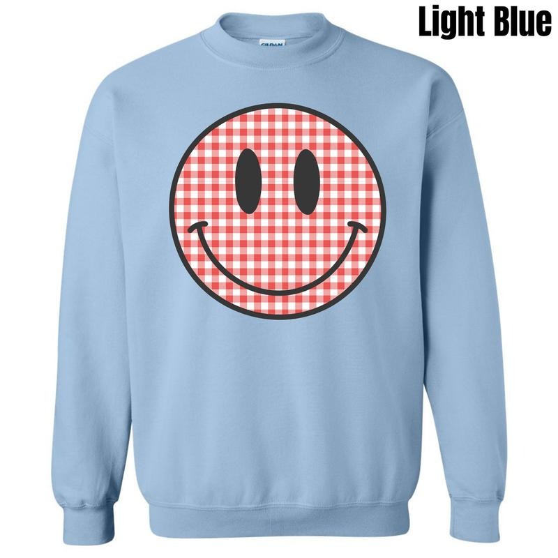 Red Gingham Happy Face Sweatshirt 'NLB' T-Shirts, Hoodie | WearSparks.com