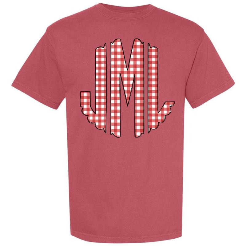 Red Gingham Monogram Comfort Colors T-Shirt 'NLB' Hoodie, Sweatshirt | WearSparks.com