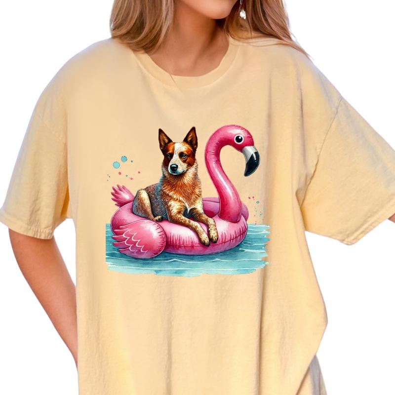 Red Heeler Flamingo Float Dog Shirt ~ Unisex Apparel Relaxed Fit Printed In The USA Clothing Womenswear Casual Comfort...