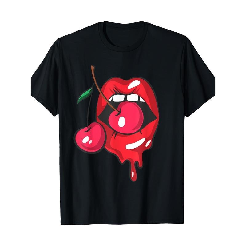 Red Lips and Cherry Sexy Chic Retro Gift T-shirt -100% Cotton Made in USA Hoodie, Sweatshirt | WearSparks.com