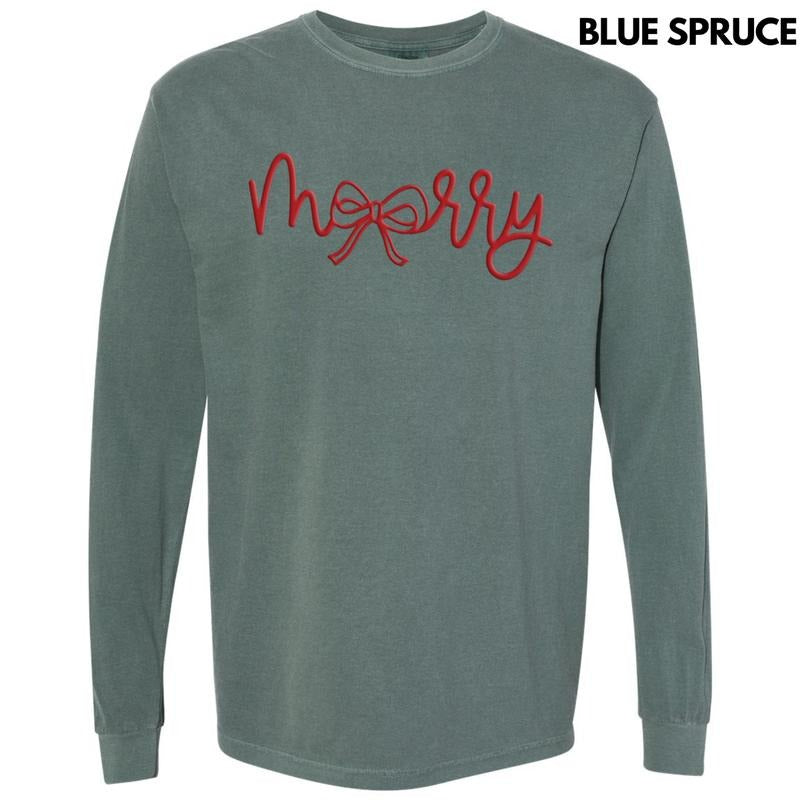 Red Merry Bow PUFF Long Sleeve Comfort Colors T-Shirt Hoodie, Sweatshirt | WearSparks.com