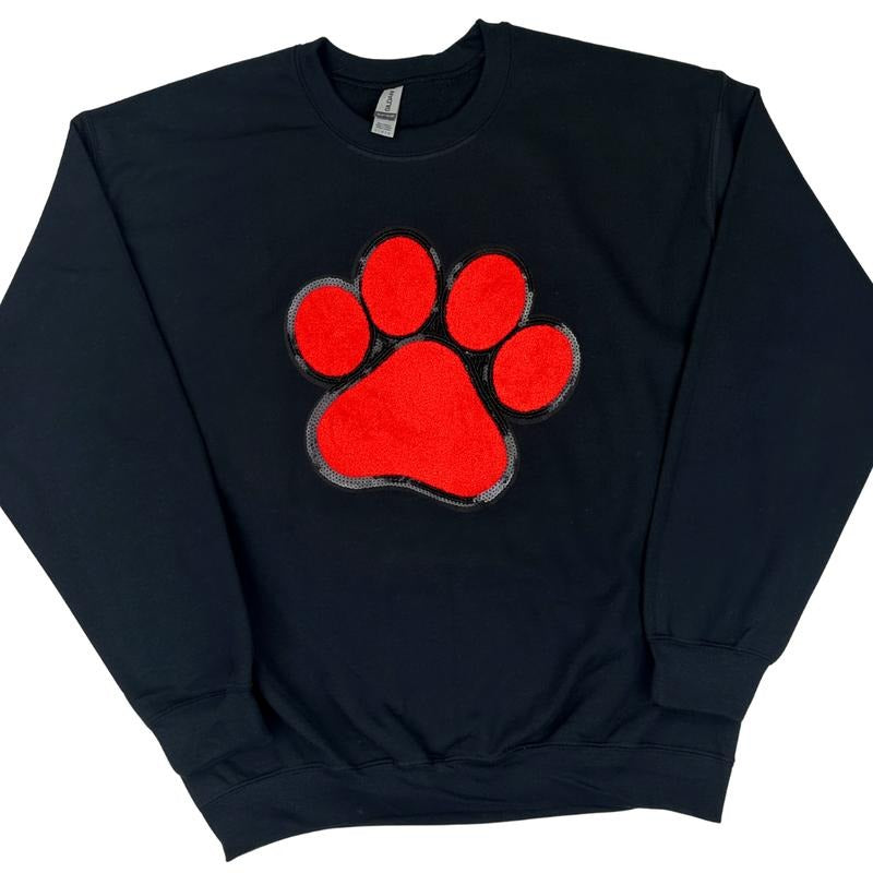 Red Paw Chenille Patch Sweatshirt -- BLACK T-Shirts, Hoodie | WearSparks.com