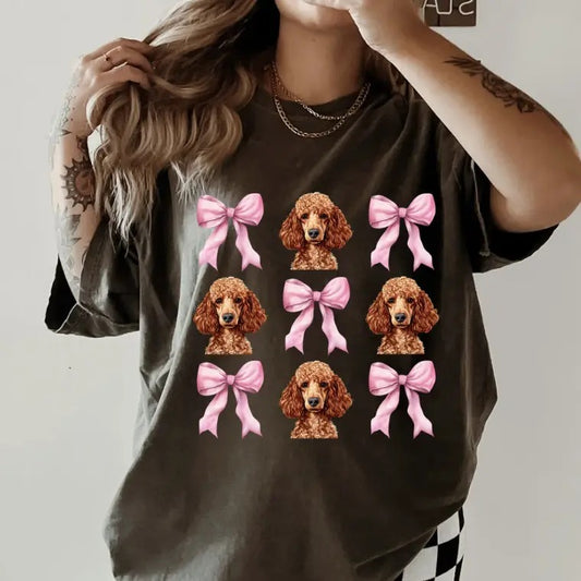 Red Poodle with bows Shirt~ Unisex Apparel Relaxed Fit Printed In The USA Clothing Womenswear Casual Comfort Cotton Top...