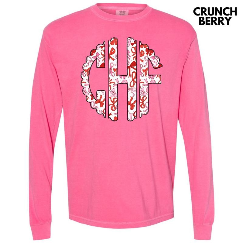 Red Ribbons Monogram Long Sleeve Comfort Colors T-Shirt 'NLB' Hoodie, Sweatshirt | WearSparks.com
