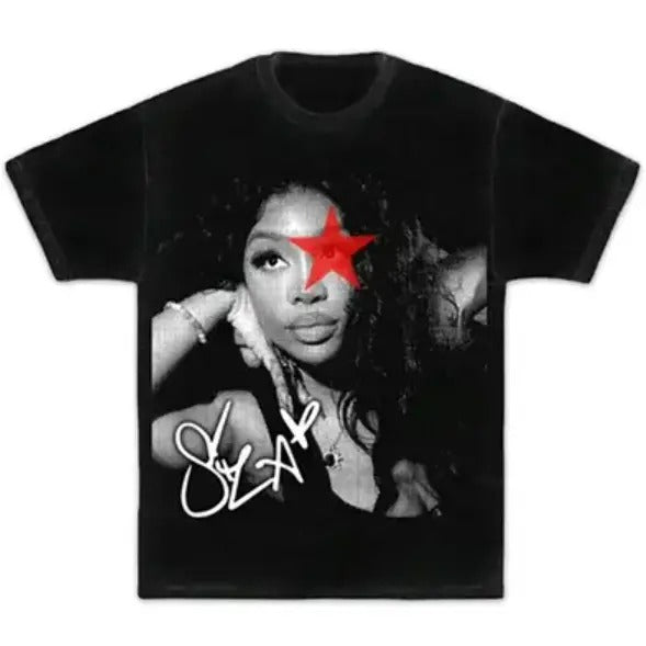 Red Star BW Sza Graphic Tee, Rap Hip Hop Shirt Classic Cotton Hoodie, Sweatshirt | WearSparks.com