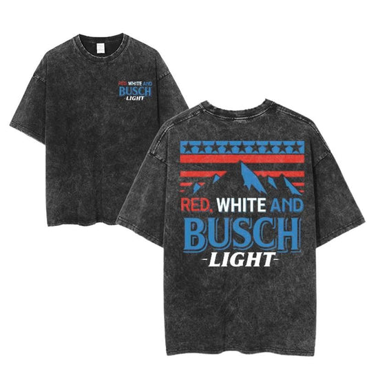 Red White And Busch Light Graphic Tee, Funny Beer Drinking Shirt, Patriotic Party Style, USA Summer Streetwear, Unisex...