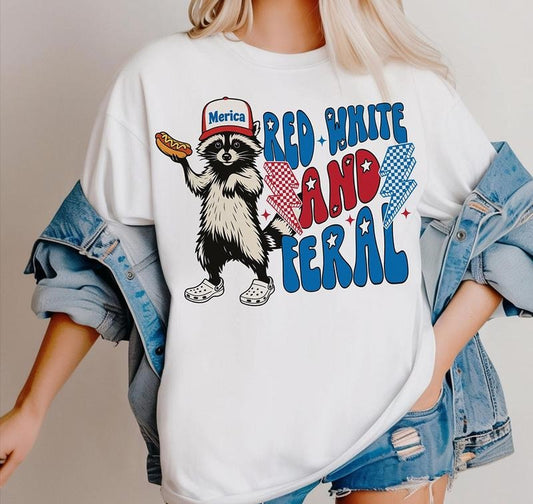 Red White And Feral  Funny Raccoon Shirt 4th Of July T-Shirt Classic 90s Retro Hoodie, Sweatshirt | WearSparks.com