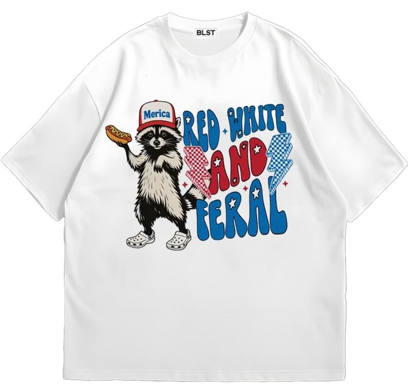 Red White And Feral T-Shirt Classic 90s Retro Trendy Graphic T-Shirt with Street Style Hoodie, Sweatshirt | WearSparks.com