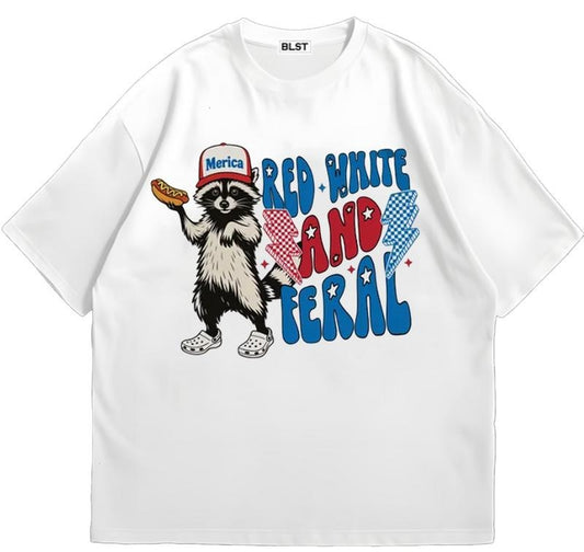 Red White And Feral T-Shirt Classic 90s Retro Trendy Graphic T-Shirt with Street Style Hoodie, Sweatshirt | WearSparks.com