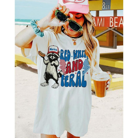Red White And Feral Tshirt, Funny USA Sweatshirt, Funny Raccoon Shirt , 4th Of July, Feral, Hotdog Raccoon, Merica Hoodie