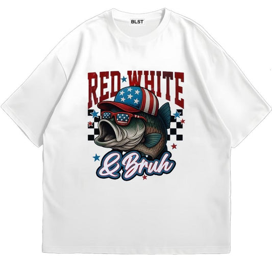 Red white & Bruh 4th July Fishing Bass Fishing T-Shirt Retro 90s Vintage Hoodie, Sweatshirt | WearSparks.com