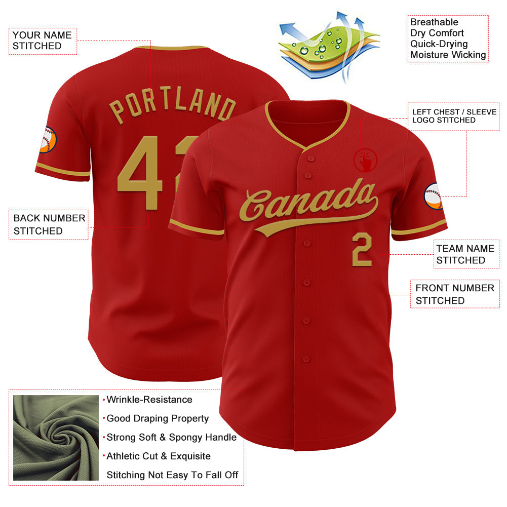 Custom Red Old Gold Authentic Baseball Jersey